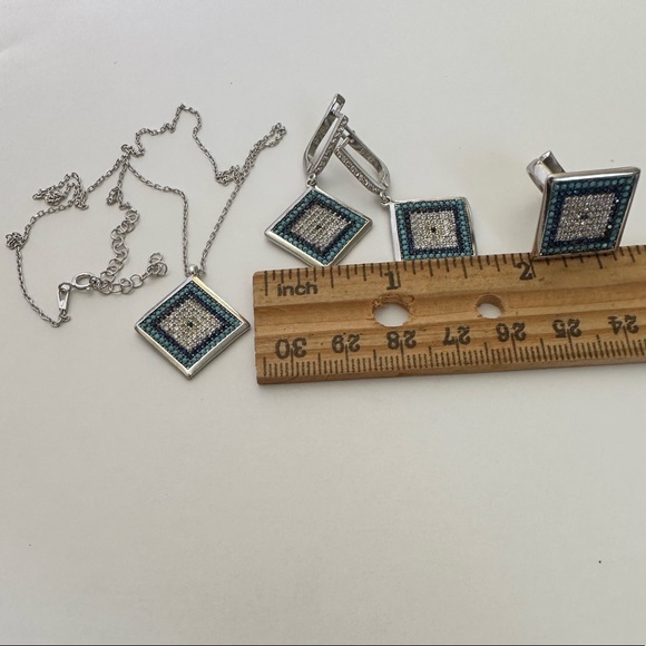 🧿925 Silver evileye set turquoise and cz stones